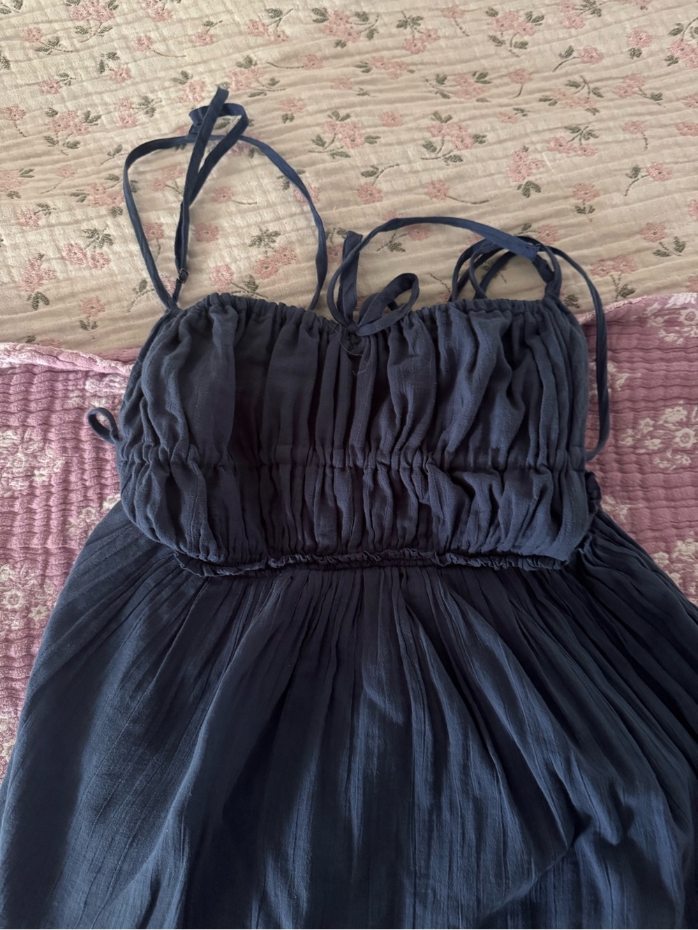 Dark Blue Tiered Maxi Dress with Spaghetti Straps - Picture 2 of 6
